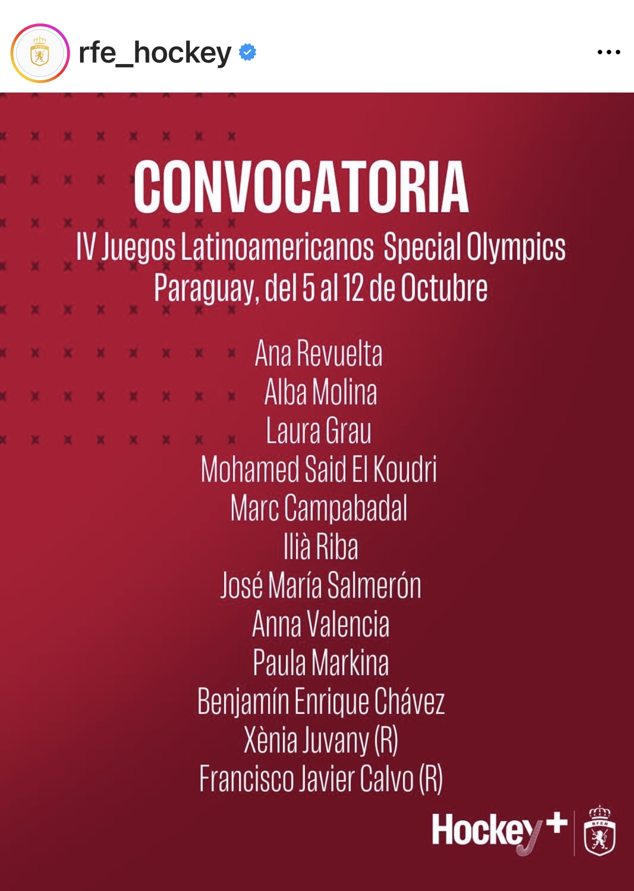 Convocatoria de Ana Revuelta con la selección española de Hockey Plus ...